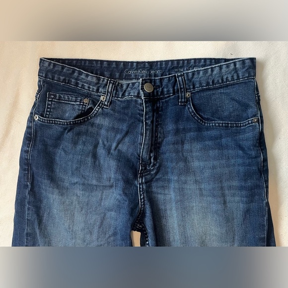 Calvin Klein Jeans Men's Deep Blue Relaxed Straight Jeans W34 L32 - Picture 2 of 13